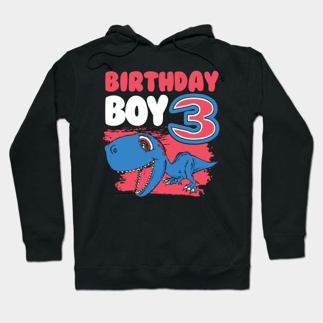 Kids rd third  three years old birthday dinosaur Hoodie by mazurprop